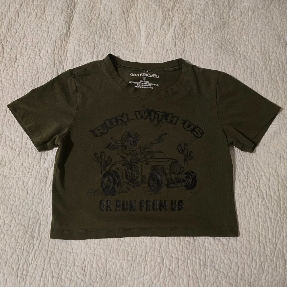 GRAPHICaddict Olive Green Baby Tee Crop Top